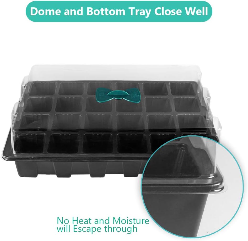 240 Cells -24 Grow Trays with Humidity Dome and Cell Insert - Mini Propagator for Seed Starting and Growing Healthy Plants Durable Reusable and Recyclable 10 Pack