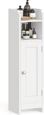VASAGLE Small Storage Corner Floor Cabinet with Door, 7.9 x 7.1 x 31.5 Inches, Narrow Toilet Paper Storage Holder, Adjustable Shelves, for Bathroom, Living Room, Small Spaces, Cloud White UBBC310W01