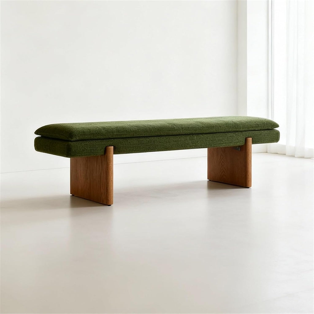 Modern Green Bedroom Bedside Bench Dressing Room Wooden and Fabric Long Entryway(Medium)