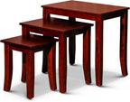 Cherry Finish Nesting Table Set, 3 Pieces, Compact and Functional, Great for Small Spaces, Modern and Classic Style, Durable Construction, Easy to Move and Store
