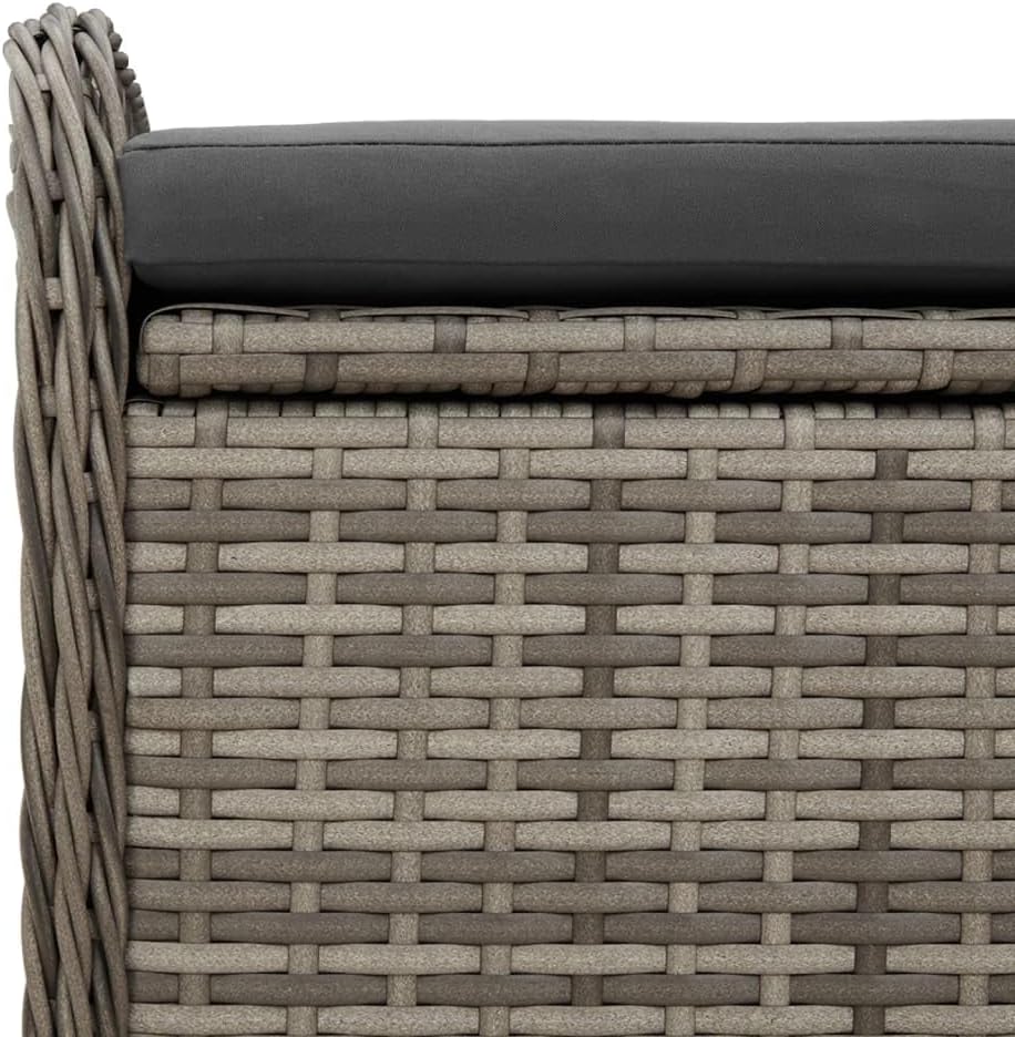 Outdoor Storage Bench with Cushion 45.3 Inch Grey Poly Rattan Patio Furniture Box Seat with Gas Spring Lid for Garden Pool Supplies