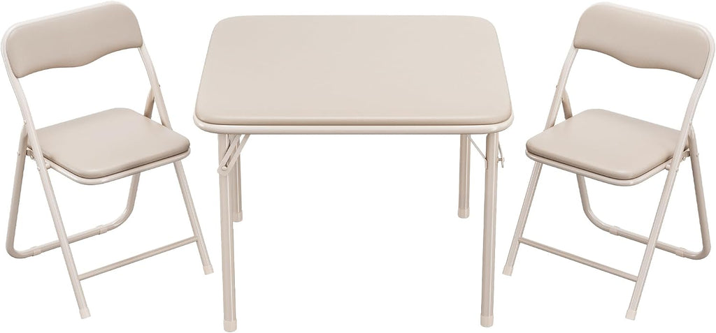 GAOMON Boys and Girls Folding Table and Chairs Set of 3, Portable Table and Chair with Pu Soft Cushion, No Installation Required, Suitable for Eating, Reading and Playing