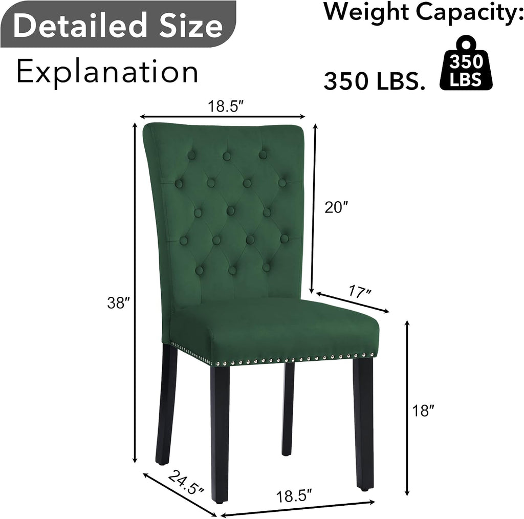 adochr Velvet Dining Chairs Set of 2, Parsons Kitchen Chair, Green | Wooden Legs & Nailed Trim, Upholstered Dining Room Chairs 350 LBS Capacity