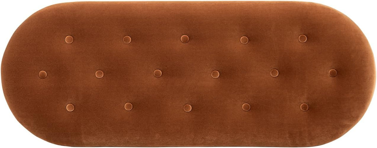 Jennifer Taylor Home 48.5" Oval Tufted Bullion Fringe Storage Bench, Burnt Orange Performance Velvet