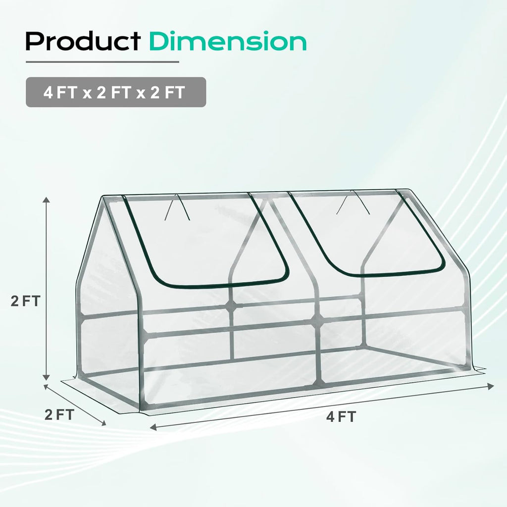 BPS 4x2x2 ft Mini Greenhouse with Transparent PVC Cover UV-Protected Roll-Up Zipper Windows, Ideal for Indoor or Outdoor Use on Raised Garden Beds