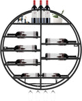 Round Wall Mounted Wine Rack 23.6Inch Metal Wine Display Rack Wine Glass Goblet Holder Bottle Holder for Bar Wine Cellar Kitchen Storage Display (Black)