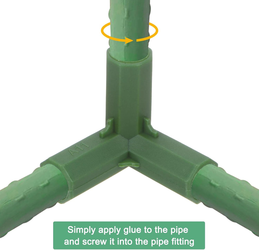 12 Pcs 11mm Greenhouse Frame Building Connectors, 3 Way Right Angle Pipe Fitting for Grape Trellis/Sunscreen Shed/Gardening Plant Stakes, Greenhouse Accessories [Green]