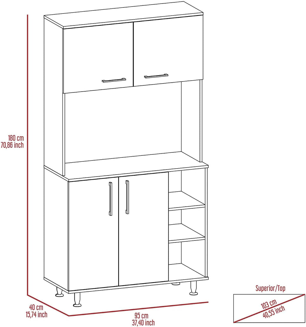 Pantry Cabinet Delaware Kitchen Black with Spacious Top Surface and Hutch | Spacious top surface for appliances and meal prep