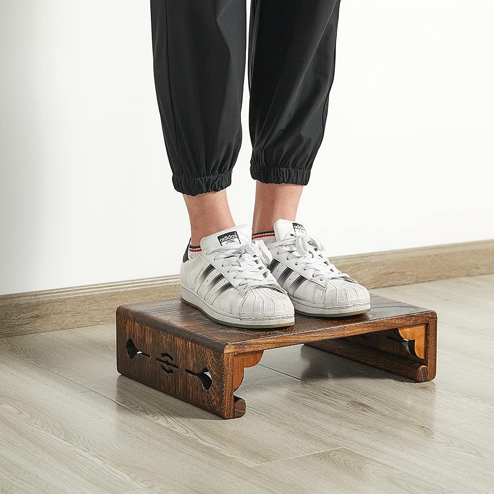 Low Wood Stool, Rectangular Bed Step Stool, Large Surface Step Ladder for Kitchen & Bathroom, Foot Rest Stool Under Desk, Portable Bed Table for Laptop and Tea