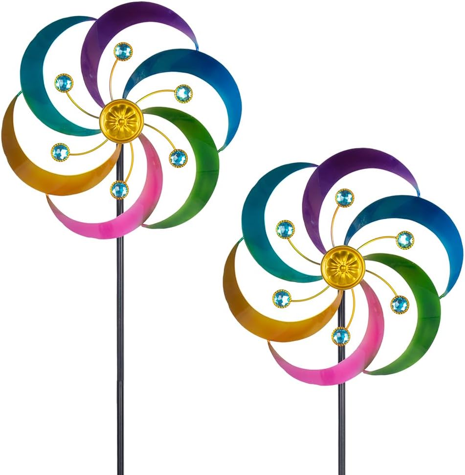 DREAMYSOUL 2 Packs Metal Wind Spinners Outdoor, Colorful Pinwheels for Yard and Garden, Kinetic Wind Spinner & Sculpture