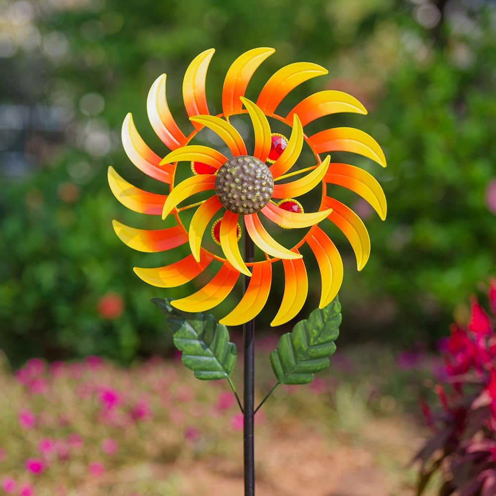 Viveta Wind Spinners for Yard and Garden, Sunflower Metal Wind Spinners,57 * 13 Inch Wind Sculpture for Yard Patio Lawn Garden