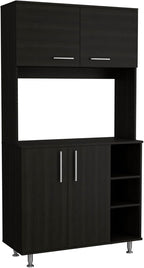 Pantry Cabinet Delaware Kitchen Black with Spacious Top Surface and Hutch | Spacious top surface for appliances and meal prep