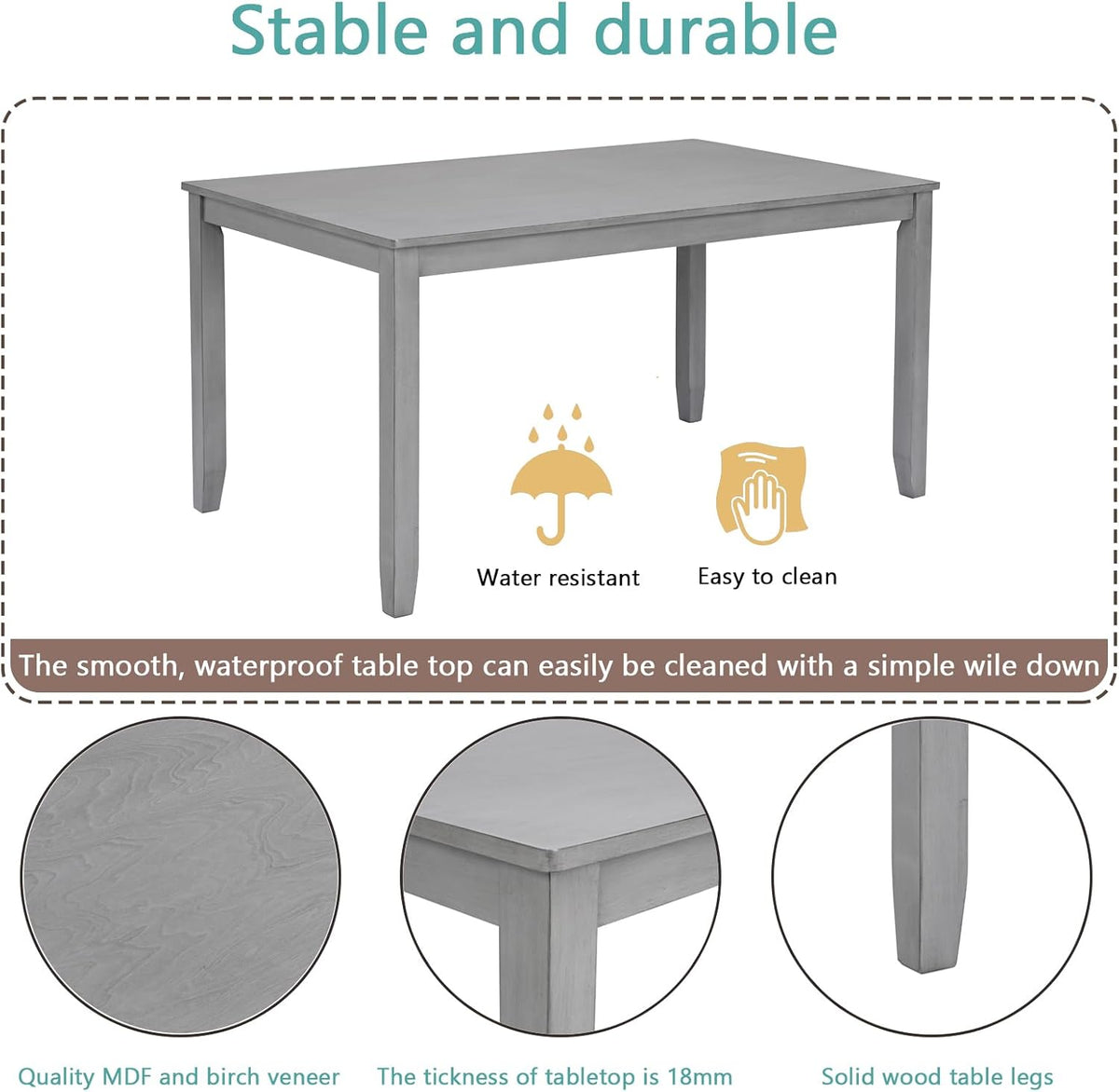 Knocbel Classic 4-Person Dining Table for Small Space, Wooden Apartment Condo Pub Bistro Kitchen Dining Furniture, Standard Height (Gray Rectangular 30" H)