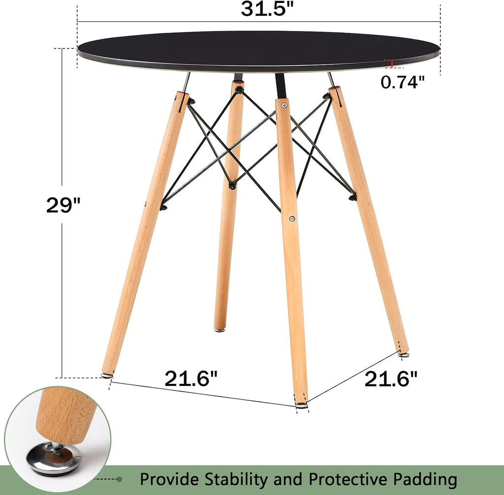 31.5 Inch Small Round Dining Table for 4 People Kitchen Home Modern Leisure Wood Legs Table Black