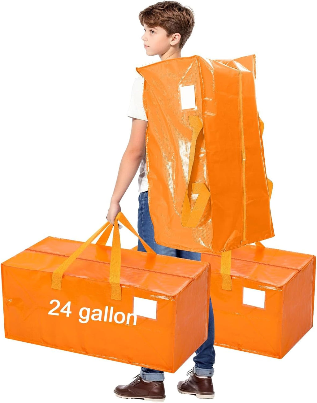 4 Pcs 24 Gallon Large Moving Bags with Zipper and Handles Foldable Storage Duffle Bags Heavy Duty Extra Large Totes for College Dorm Travel Clothes Blankets Bedding Moving (Jelly Orange)