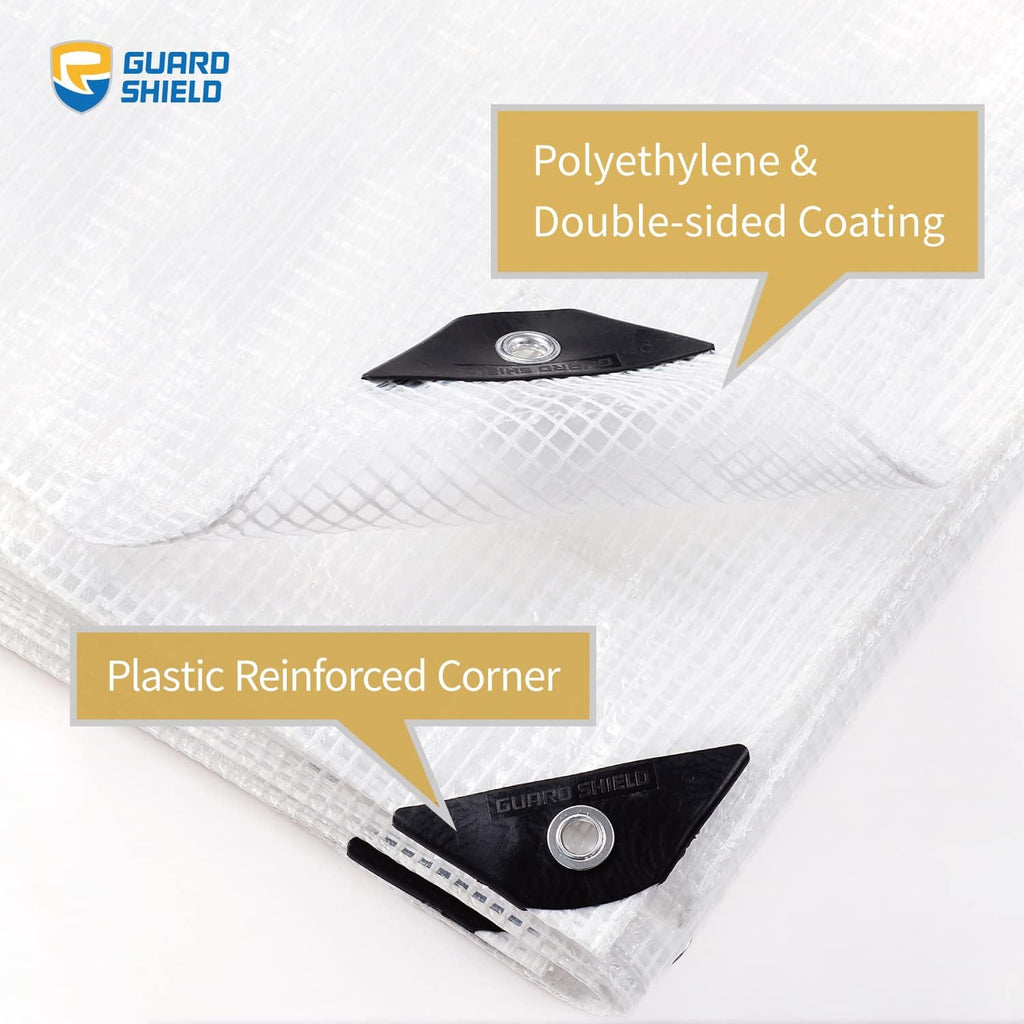 GUARD SHIELD Clear White Tarp Heavy Duty 20x20 Feet Waterproof for Greenhouse Outdoor Garden Poly Cover UV Resistant 3x3 Weave 10mil