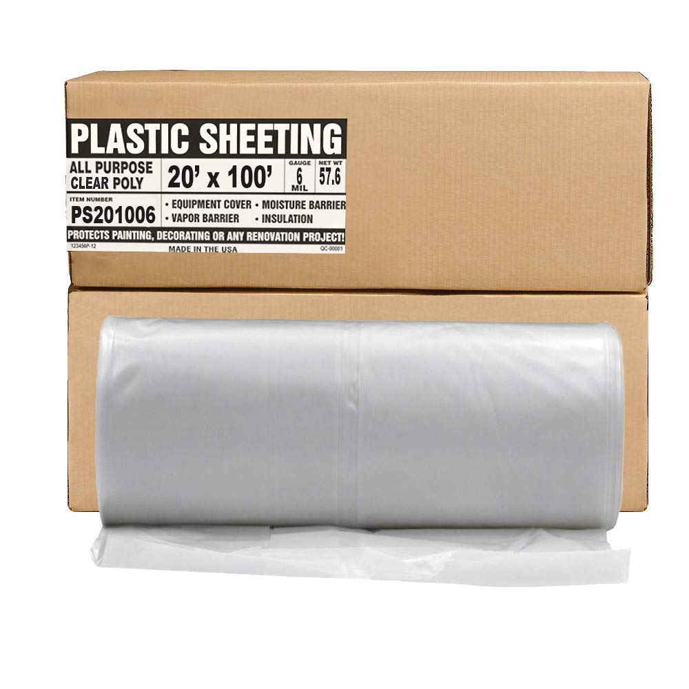Aluf Plastics Plastic Sheeting - 20' x 100', 6 MIL Heavy Duty Gauge - Clear Vapor and Moisture Barrier Sheet Tarp/Drop Cloth for Greenhouses, Painting, Furniture Covers, Carpet Cover, Floor, Paint,