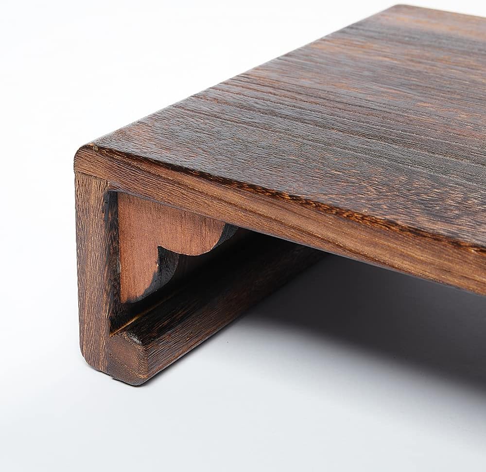 Low Wood Stool, Rectangular Bed Step Stool, Large Surface Step Ladder for Kitchen & Bathroom, Foot Rest Stool Under Desk, Portable Bed Table for Laptop and Tea