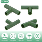 12 Pcs 11mm Greenhouse Frame Building Connectors, 3 Way Flat Pipe Fitting for Grape Trellis/Sunscreen Shed/Gardening Plant Stakes, Greenhouse Accessories [Green]