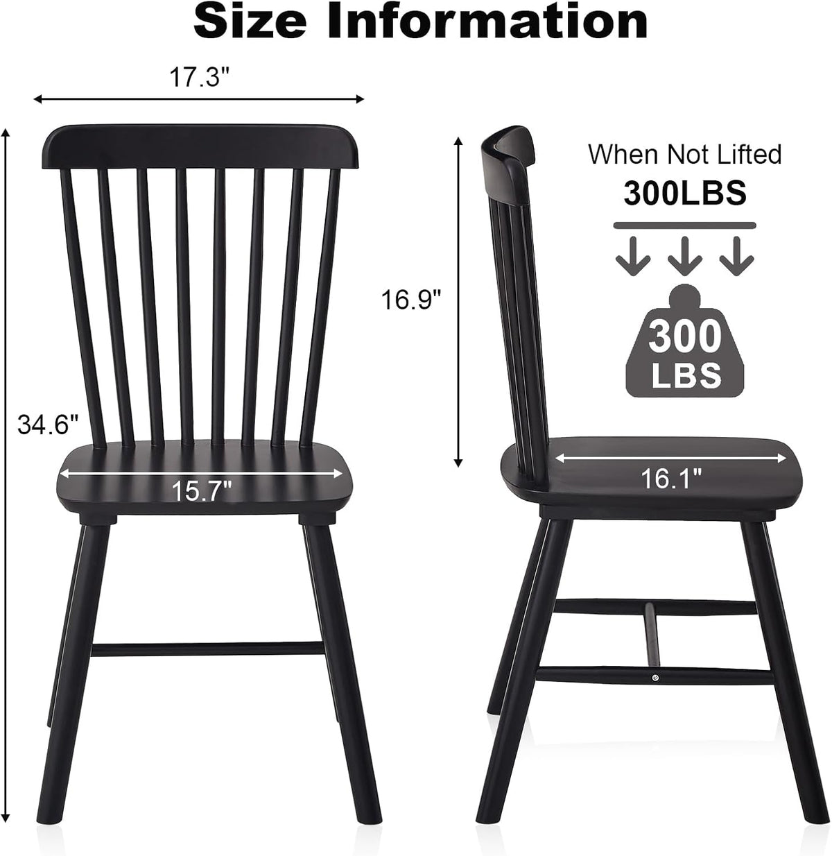 Dining Chairs Set of 4, Windsor Dining Chairs, Spindle Back Wooden Chair for Kitchen and Dining Room, Dining Room Chairs, Windsor Chairs Set (Black)