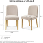 mopio Logan Upholstered Beige Parson Dining Chair Set of 4, Modern Farmhouse Solid Light Oak Wood with Ergonomic Curved Back Rest for Dining Room and Kitchen