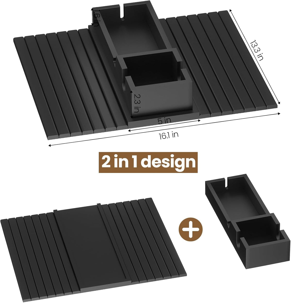 Bamboo Sofa Armrest Tray - Couch Arm Tray with Detachable Couch Cup Holder - 2 in 1 Anti-Slip Foldable Sofa Armchair Caddy Table - Cup Holder for Drinks Cellphone Snacks, Remote