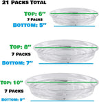 21 Pack Clear Plastic Plant Saucer Drip Trays (6 inch /8 inch /10 inch) Plant Plate Dish for Indoor Flower Pots and Planters, Bulk