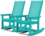 GREENVINES Outdoor Rocking Chairs | Set of 2 | Porch Rocker | HDPE Plastic | Aqua | Oversized Rockers | High Back | Big & Tall | Ladder Back | for Patio Outside Backyard Balcony Garden