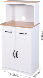 49.4" H White Kitchen Pantry Cabinet with 2 Doors & 2 Drawers, Freestanding Microwave Cabinet with Adjustable Shelf & Cable Hole, Wooden Storage Hutch for Kitchen, Dining Room