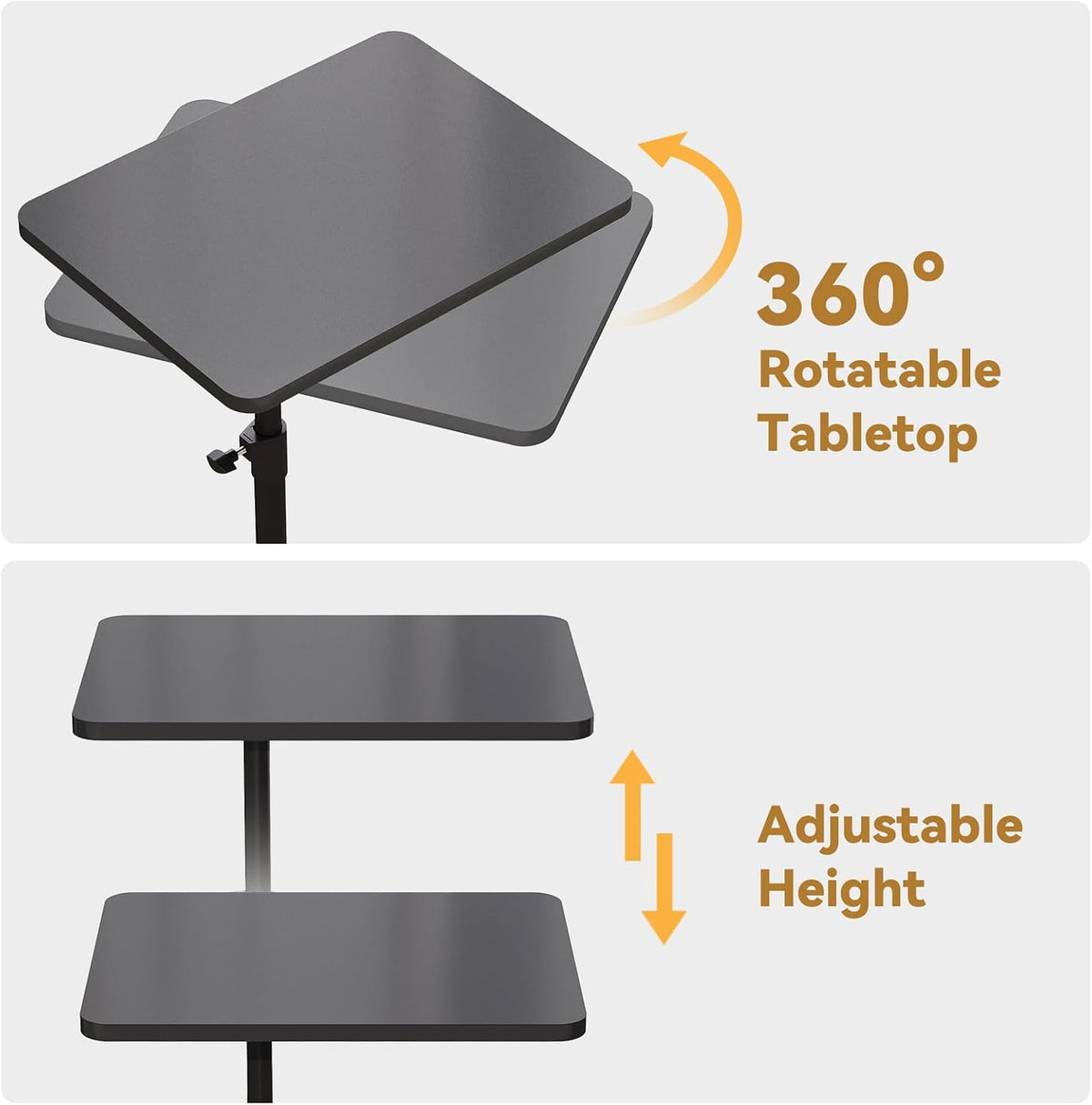 NiHome Minimalist Height Adjustable End Table, 360° Rotatable Sofa Armrest Side Tray Table, Adjustable Legs Space-Saving Couch Bedside TV Tray C-Shaped End Table Snack Table for Eating(Black)