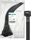 HS Wide Wire Ties Heavy Duty 17 Inch 100 Pcs 200 Pounds Strength,Black Zip Tie Straps Large UV Nylon Cable Zap Wraps Long,Outdoor Purpose