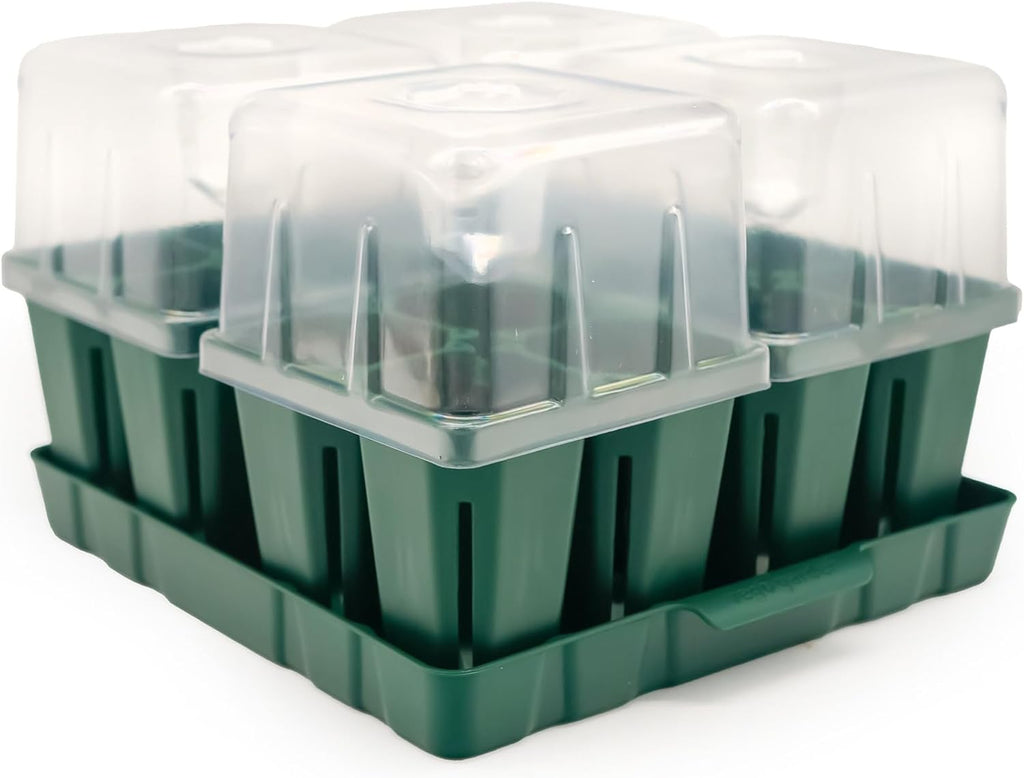 Vego garden Seedling Suite Products, 4 Pack Jumbo Seedling Trays with Seedling Tray Lids and 10" x 10" Bottom Watering Trays
