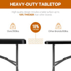 6ft Folding Table Heavy Duty 350 LBS Capacity Foldable Table with 18% Thicker HDPE Waterproof Top & Reinforced Steel Frame, Portable Fold-in-Half Table for Outdoor Indoor Party Wedding Camping