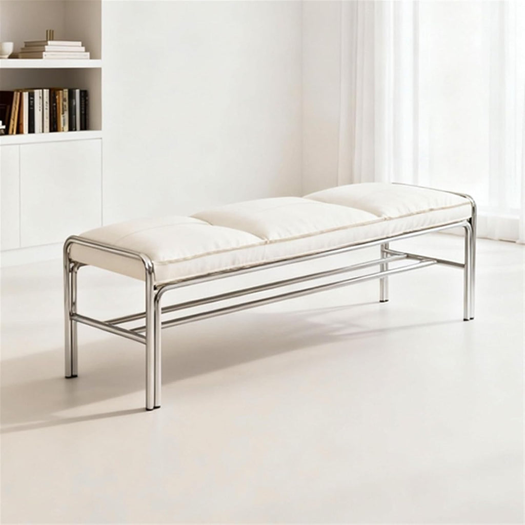 Modern Stainless Steel Long Bench with Leather Cushion Home-use Soft-Pack Shoe Changing Stool Black Entryway(Large)