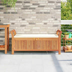 Outdoor Storage Bench with Cream Cushion, 50 Inch Solid Acacia Wood Garden Seating for Backyard, Patio, Deck, Porch, Deck Box with Storage Space