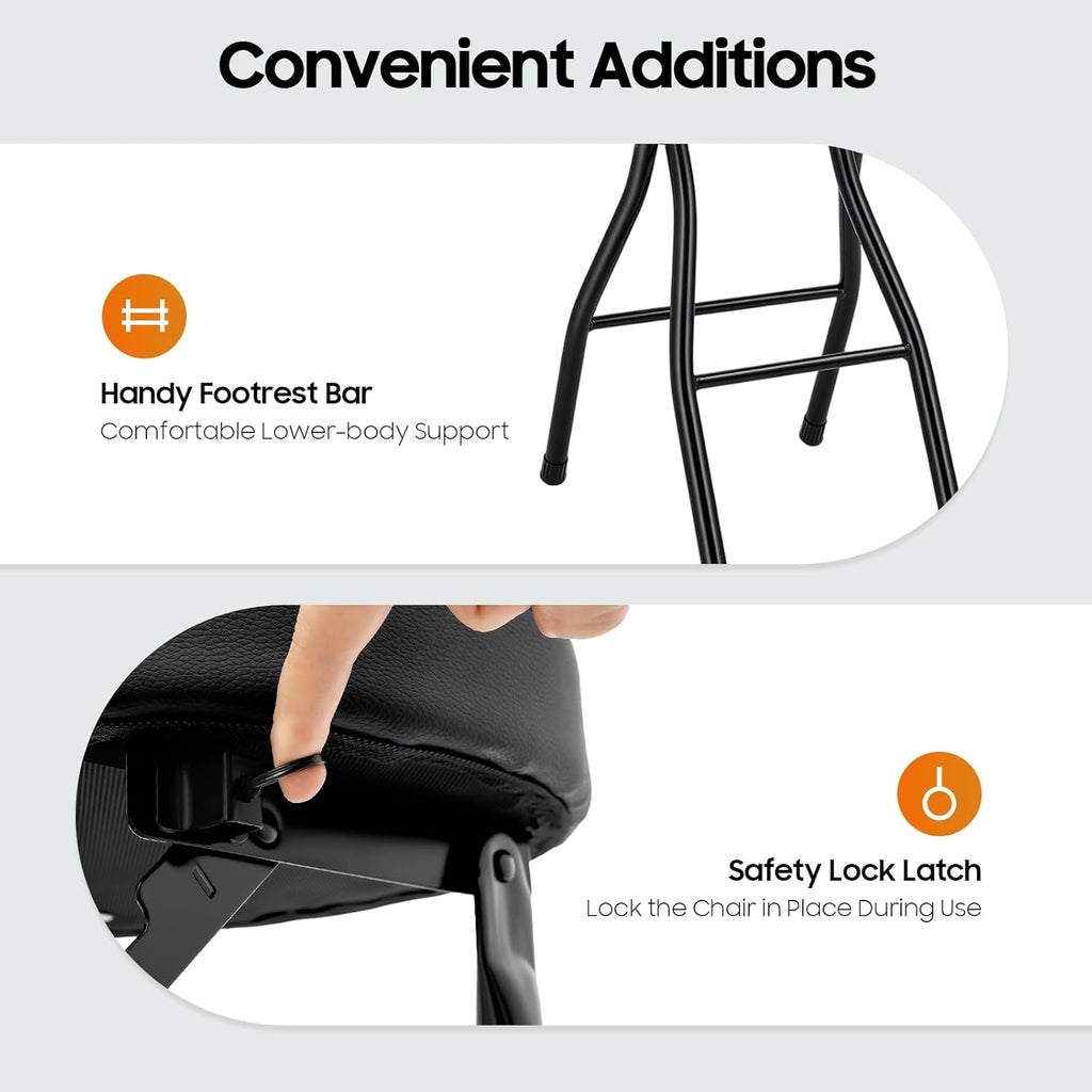 2PCS Cushioned Padded Folding Stool, 35In Portable Folding Stool with Backrest Lightweight Counter Height Bar Stool Weight Capacity of 275.58Lbs for Living Room Garage Workshop Studio
