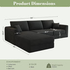 106" Modular Sectional Sofa with Deep Seat, L-Shaped Corduroy Couch with Reversible Chaise, 3-Piece Set for Living Room Bedroom Apartment, No Assembly Required