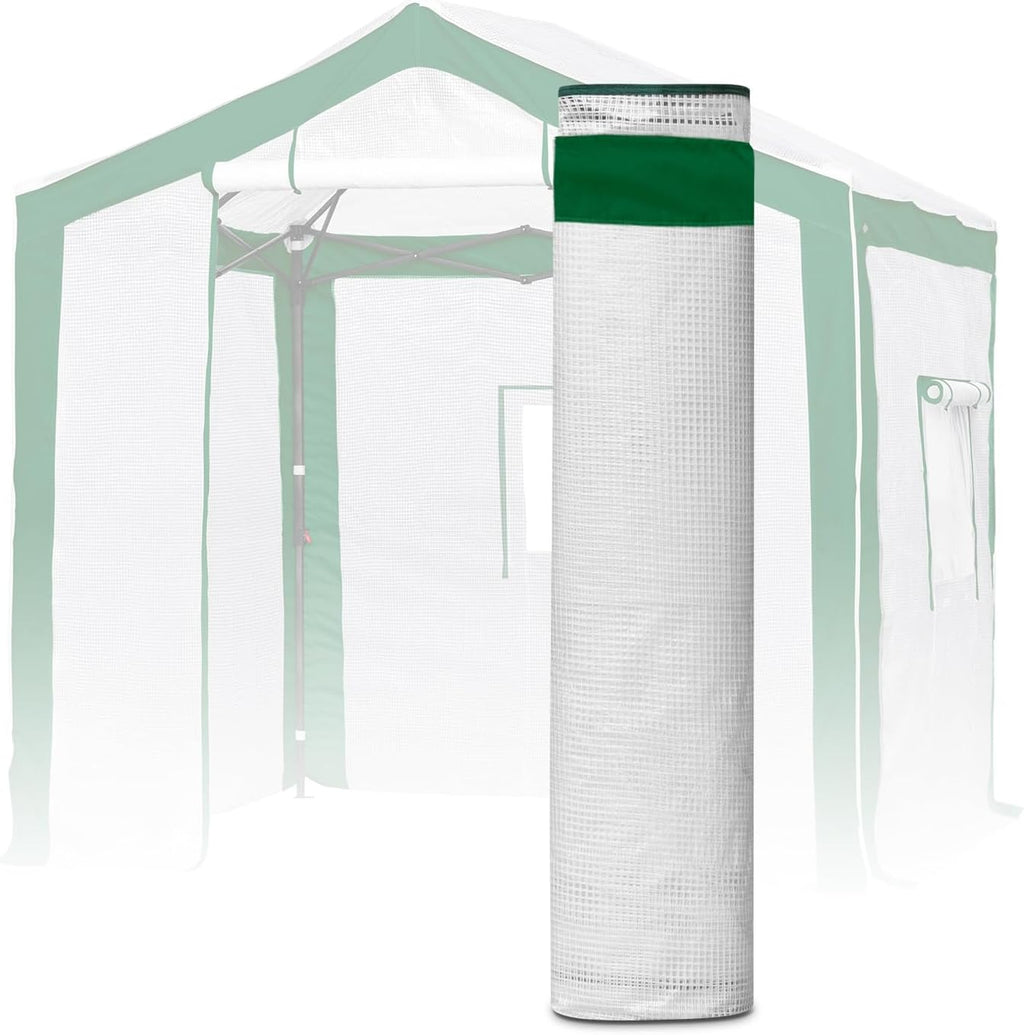 EAGLE PEAK Replacement Cover for 8x6 Portable Pop up Greenhouse with Polyester Reinforced Corners, Front Roll-Up Zipper Entry Door and 3 Large Roll-Up Side Windows (Frame Not Included), Green/White