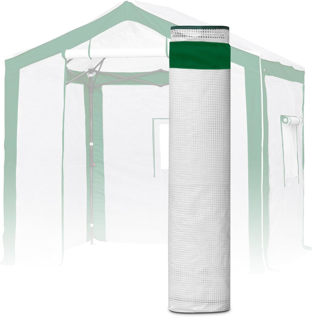 EAGLE PEAK Replacement Cover for 8x6 Portable Pop up Greenhouse with Polyester Reinforced Corners, Front Roll-Up Zipper Entry Door and 3 Large Roll-Up Side Windows (Frame Not Included), Green/White