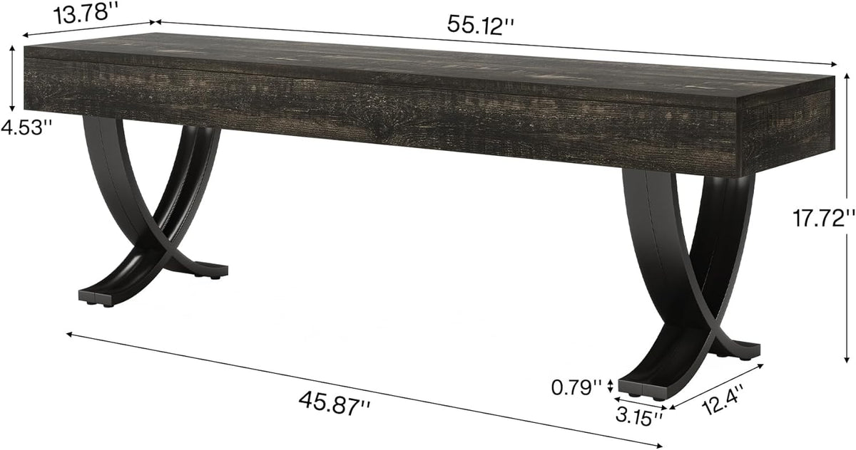 Tribesigns Entryway Shoe Bench, 55-Inch Wooden Shoe Bench with Metal X-Shaped Legs, Industrial Long End of Bed Stool with Seating for Living Room, Bedroom, Hallway, Porch (Oak & Black)
