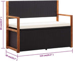 Outdoor Storage Bench with Solid Acacia Wood Accents and Comfortable Cushion, 45.3 inch Poly Rattan Garden Seating for Patio, Deck, and Backyard Organization