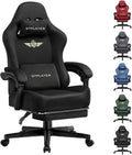 GTPLAYER Gaming Chair Fabric with Pocket Spring Cushion, Big and Tall Gamings Chairs 350LBS High Back Computer Chair with Footrest for Adults Lumbar Support Swivel Game Chair for Office Light Black