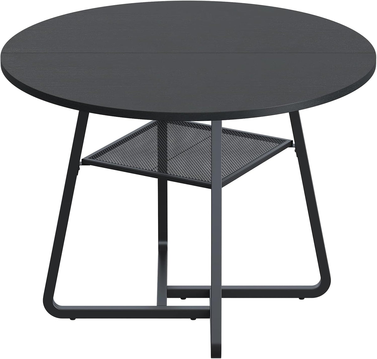Bigbiglife 43.3" Dining Table for 4, Round Kitchen Table with Storage, Space Saving Circle Dinner Table, Farmhouse Kitchen & Dining Room Tables with Metal Legs for Dining Room (Black)