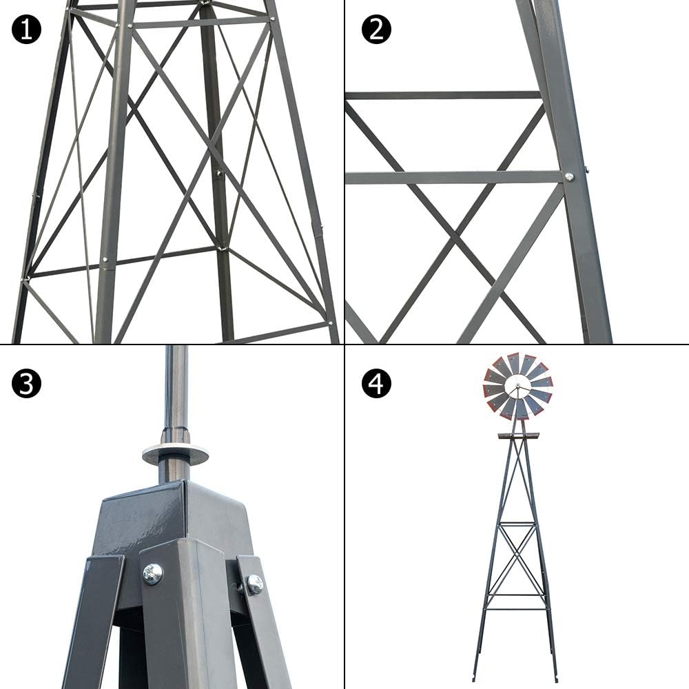 Garden Windmill for Yard Decor, 8 ft Tall Metal Windmill with Spinning Blades, Weather-Resistant Outdoor Windmill for Lawn, Farmhouse, Rustic & Farm Decor, Grey