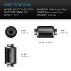 AC Infinity Inline Duct Fan Silencer, 4" Noise Reduction Muffler Blower Silencer for Indoor Hydroponics Grow Tent Ventilation Systems