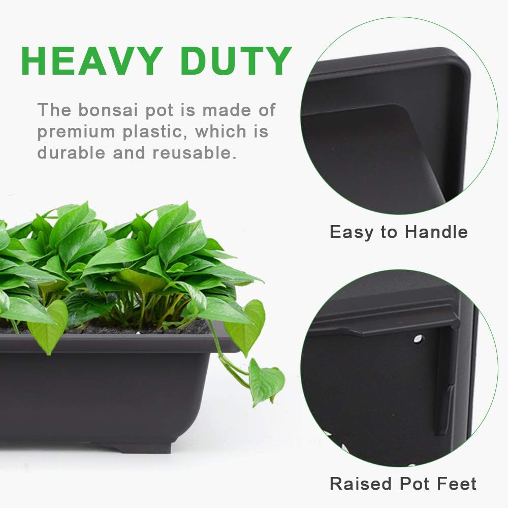 GROWNEER Bonsai Training Pots 3 Packs 9Inch with Drainage Humidity Trays, Bonsai Tree Starter Kits with 1 Repotting Mat, Growing Planter Set for Garden, Yard, Balcony, Office, Living Room