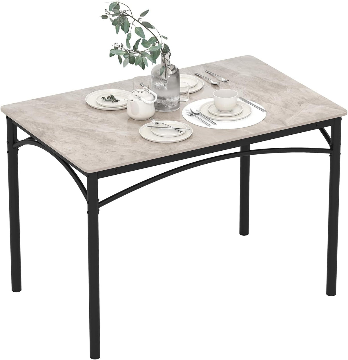 Giantex 43" Dining Table for 2-4, Rectangular Kitchen Table with Faux Marble Tabletop, Sturdy Metal Frame, Adjustable Foot Pads, Dinner Table for Small Space, Dinette, Living Room, Restaurant (Grey)