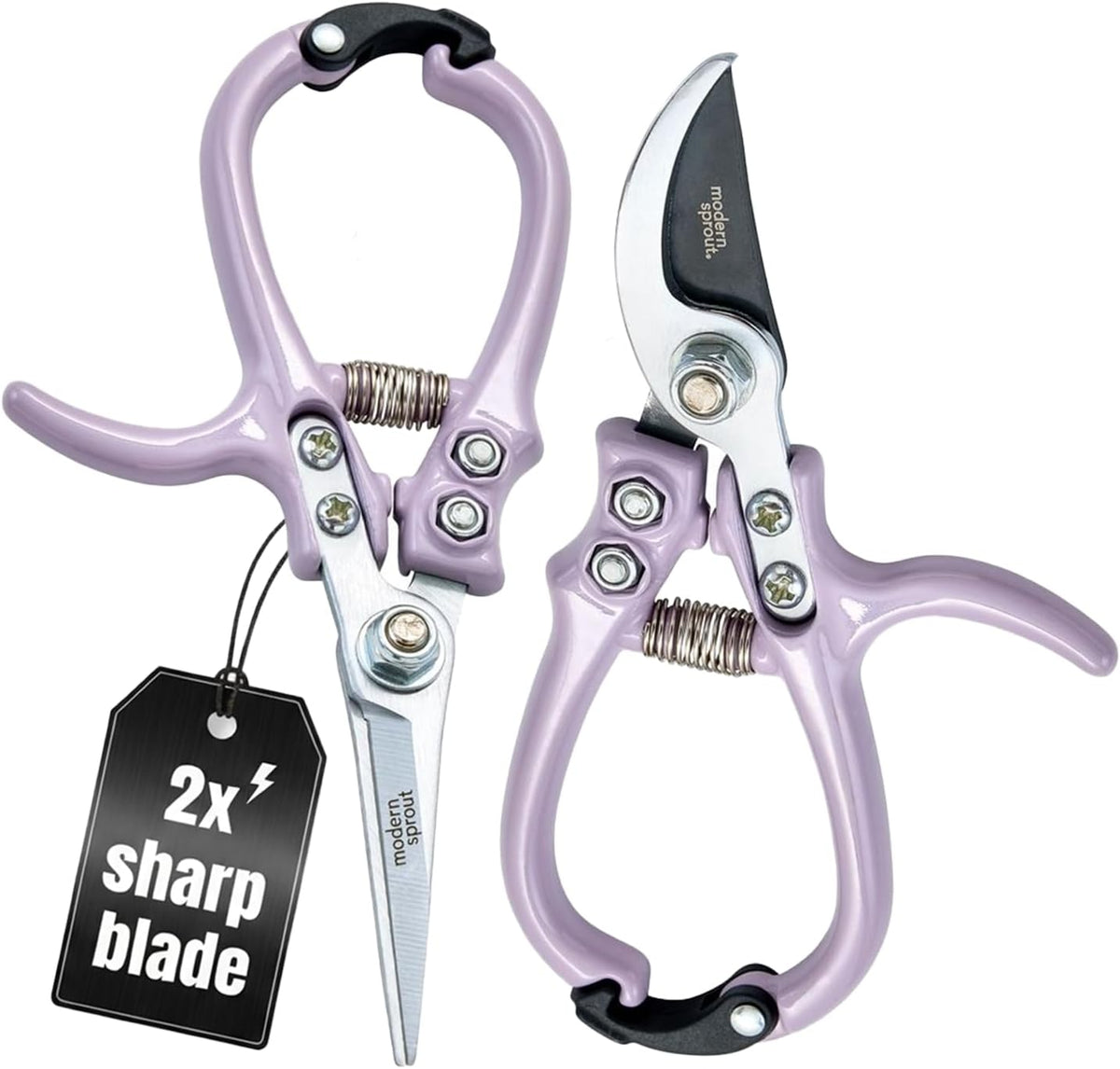 Modern Sprout Hand Pruners & Shears Set with Blister Pack - Lightweight Gardening Tools with Easy Lock - Sharp Carbon Steel Blades -Rust Resistant Scissors for Herbs, Flowers - Lavender
