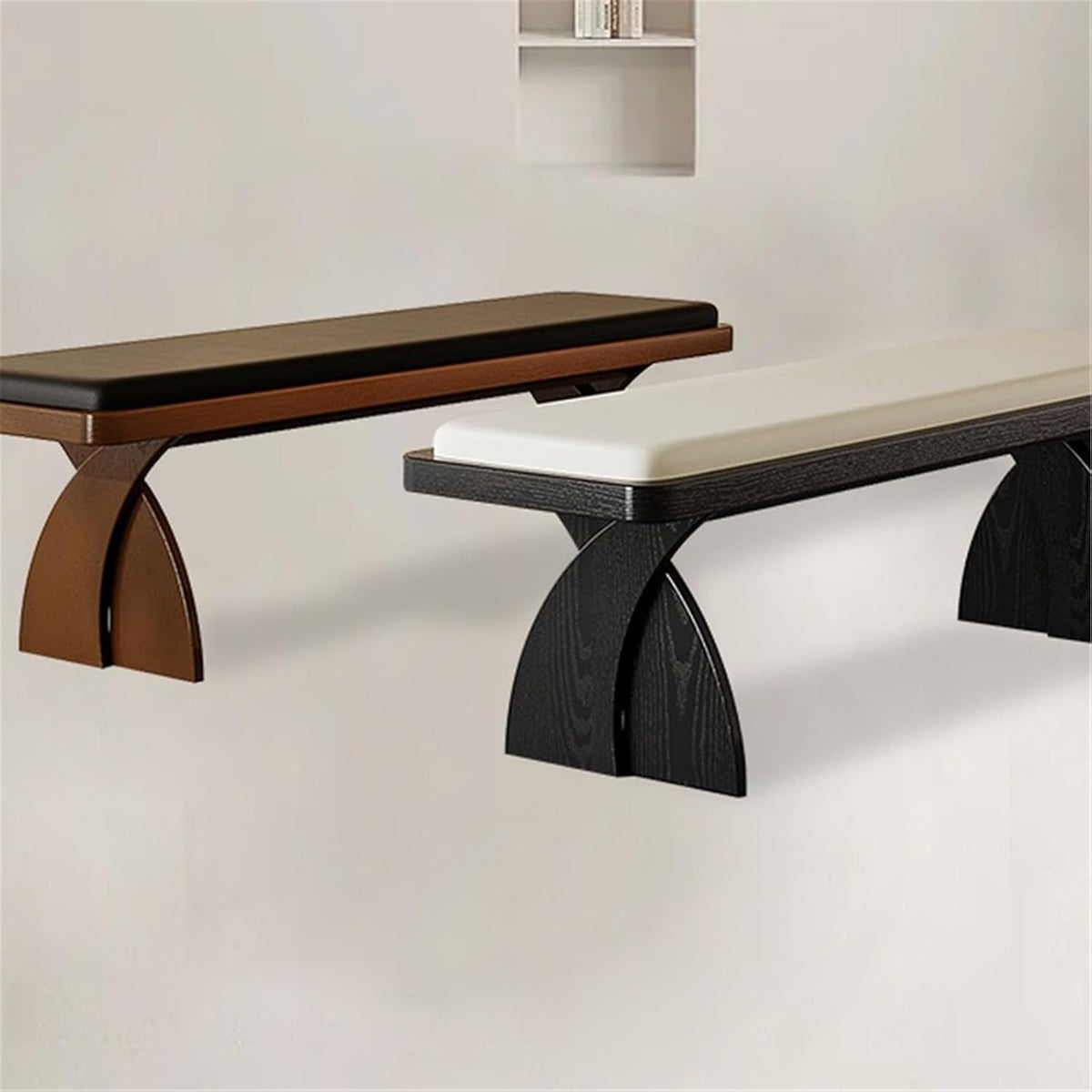 Modern Wooden Long Bench at The Foot of The Bed in The Bedroom Dressing Room or Home Use Leather Shoe Changing Entryway(Medium)