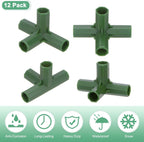 12 Pcs 11mm Greenhouse Frame Building Connectors, 4 Way Right Angle Pipe Fitting for Grape Trellis/Sunscreen Shed/Gardening Plant Stakes, Greenhouse Accessories [Green]